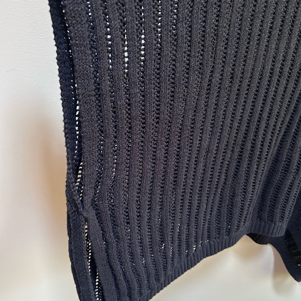 Garnet Hill ~ Black Linen & Organic Cotton Crochet Open Weave Poncho in OS - Picture 6 of 14